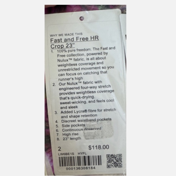 NWT Lululemon Fast Free High-Rise Tight 25" *Nulux Hyper Flow Pink Multi Sz 2 - Picture 5 of 5